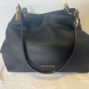 Michael Kors Black Leather Shoulder Bag with Gold Hardware